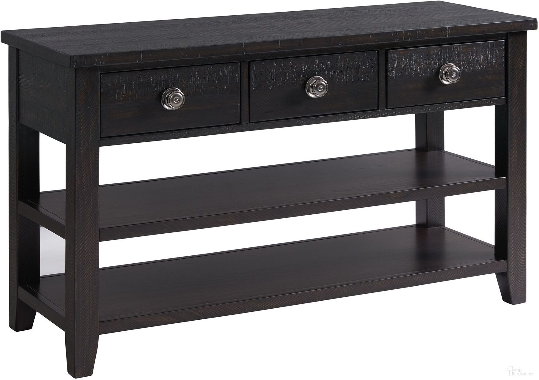 The appearance of Picket House Furnishings Kahlil 3-Drawer Sofa Table designed by Picket House in the modern / contemporary interior design. This espresso piece of furniture  was selected by 1StopBedrooms from Kahlil Collection to add a touch of cosiness and style into your home. Sku: TKN100ST. Material: Wood.