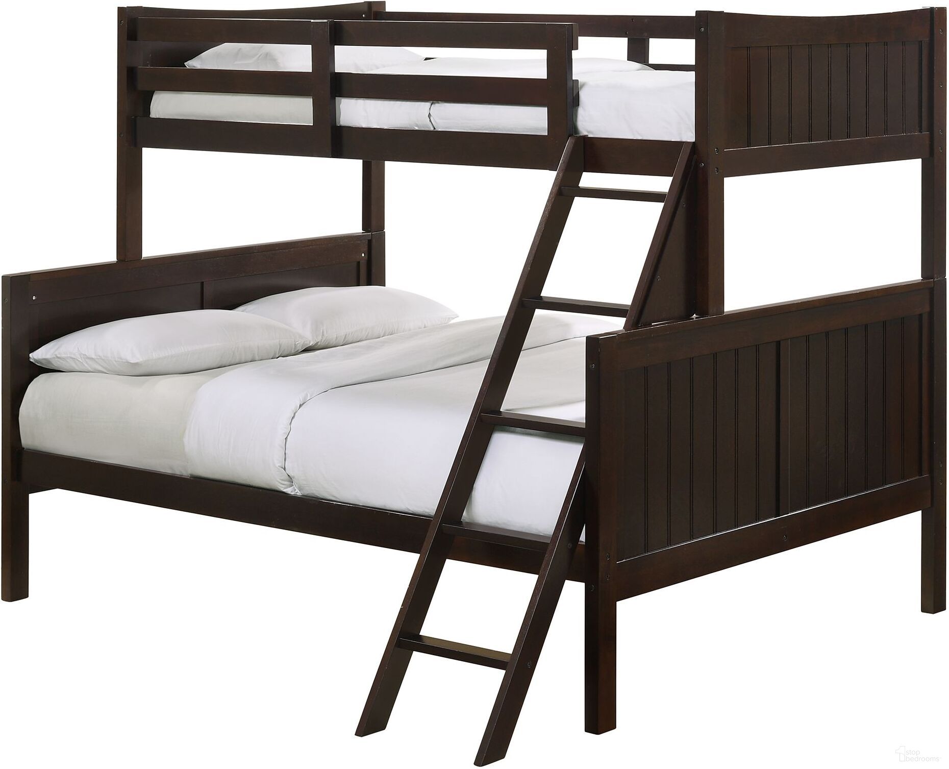 The appearance of Picket House Furnishings Santino Twin Over Full Bunk Bed In Espresso designed by Picket House in the transitional interior design. This espresso piece of furniture  was selected by 1StopBedrooms from Santino Collection to add a touch of cosiness and style into your home. Sku: SM500UHF;SM500LHF;SM500FGRL. Bed Type: Bunk Bed. Bed Size: Twin Over Full. Material: Rubberwood.