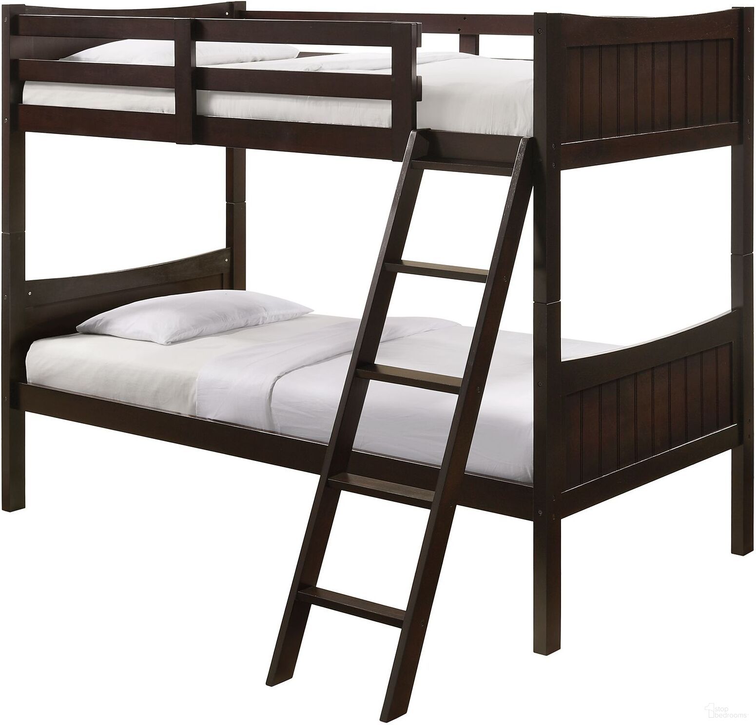 The appearance of Picket House Furnishings Santino Twin Over Twin Bunk Bed In Espresso designed by Picket House in the transitional interior design. This espresso piece of furniture  was selected by 1StopBedrooms from Santino Collection to add a touch of cosiness and style into your home. Sku: SM500THF;SM500TGRL. Bed Type: Bunk Bed. Bed Size: Twin Over Twin. Material: Rubberwood.