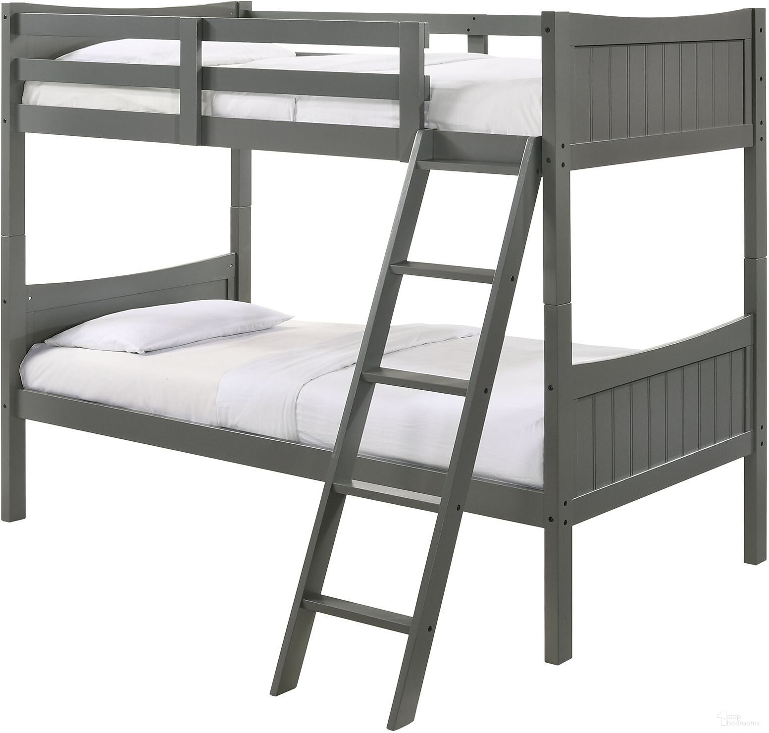 The appearance of Picket House Furnishings Santino Twin Over Twin Bunk Bed In Grey designed by Picket House in the transitional interior design. This grey piece of furniture  was selected by 1StopBedrooms from Santino Collection to add a touch of cosiness and style into your home. Sku: SM300THF;SM300TGRL. Bed Type: Bunk Bed. Bed Size: Twin Over Twin. Material: Rubberwood.