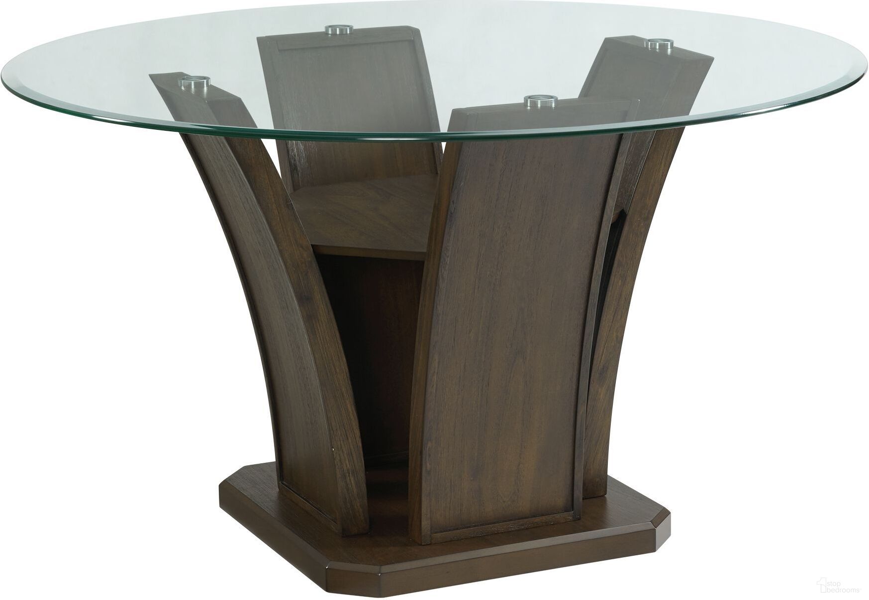 The appearance of Picket House Furnishings Simms Round Standard Height Dining Table In Walnut designed by Picket House in the transitional interior design. This walnut piece of furniture was selected by 1StopBedrooms from Simms Collection to add a touch of cosiness and style into your home. Sku: DPR500RDT;DPR500RDB. Table Base Style: Pedestal. Table Top Shape: Round. Material: Rubberwood. Size: 54".