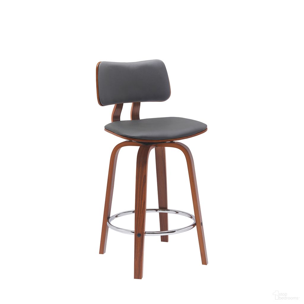 The appearance of Pico 26 Inch Swivel Counter Stool In Gray and Walnut designed by Armen Living in the modern / contemporary interior design. This dark gray piece of furniture was selected by 1StopBedrooms from Pico Collection to add a touch of cosiness and style into your home. Sku: LCPIBAWAGRY26. Material: Faux Leather.