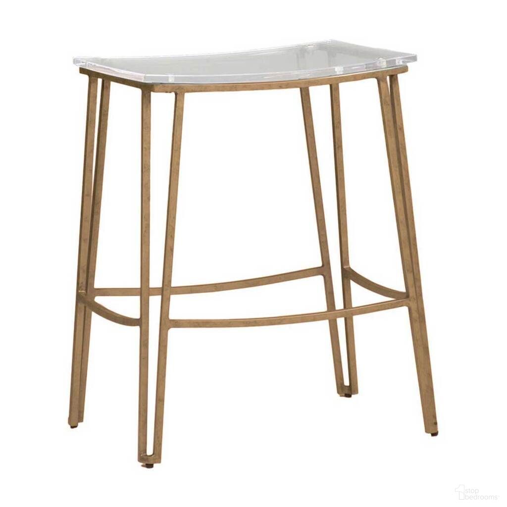 The appearance of Pierce 24.5 Inch Counter Height Stool In Antique Gold and Clear designed by Gabby in the transitional interior design. This antique gold and clear piece of furniture  was selected by 1StopBedrooms from Pierce Collection to add a touch of cosiness and style into your home. Sku: SCH-155410. Material: Iron.