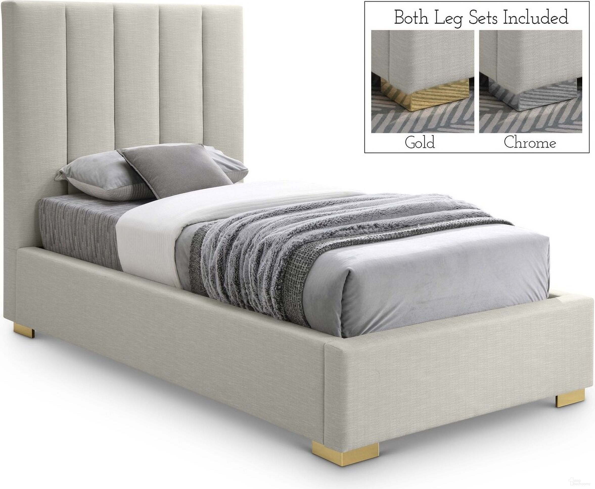 The appearance of Pierce Linen Textured Fabric Twin Bed In Beige designed by Meridian in the transitional interior design. This beige piece of furniture was selected by 1StopBedrooms from Pierce Collection to add a touch of cosiness and style into your home. Sku: PierceBeige-T Box 1/2 (Headboard);PierceBeige-T Box 2/2 (Footboard / Side Rails / Slats). Bed Type: Panel Bed. Material: Wood. Bed Size: Twin.