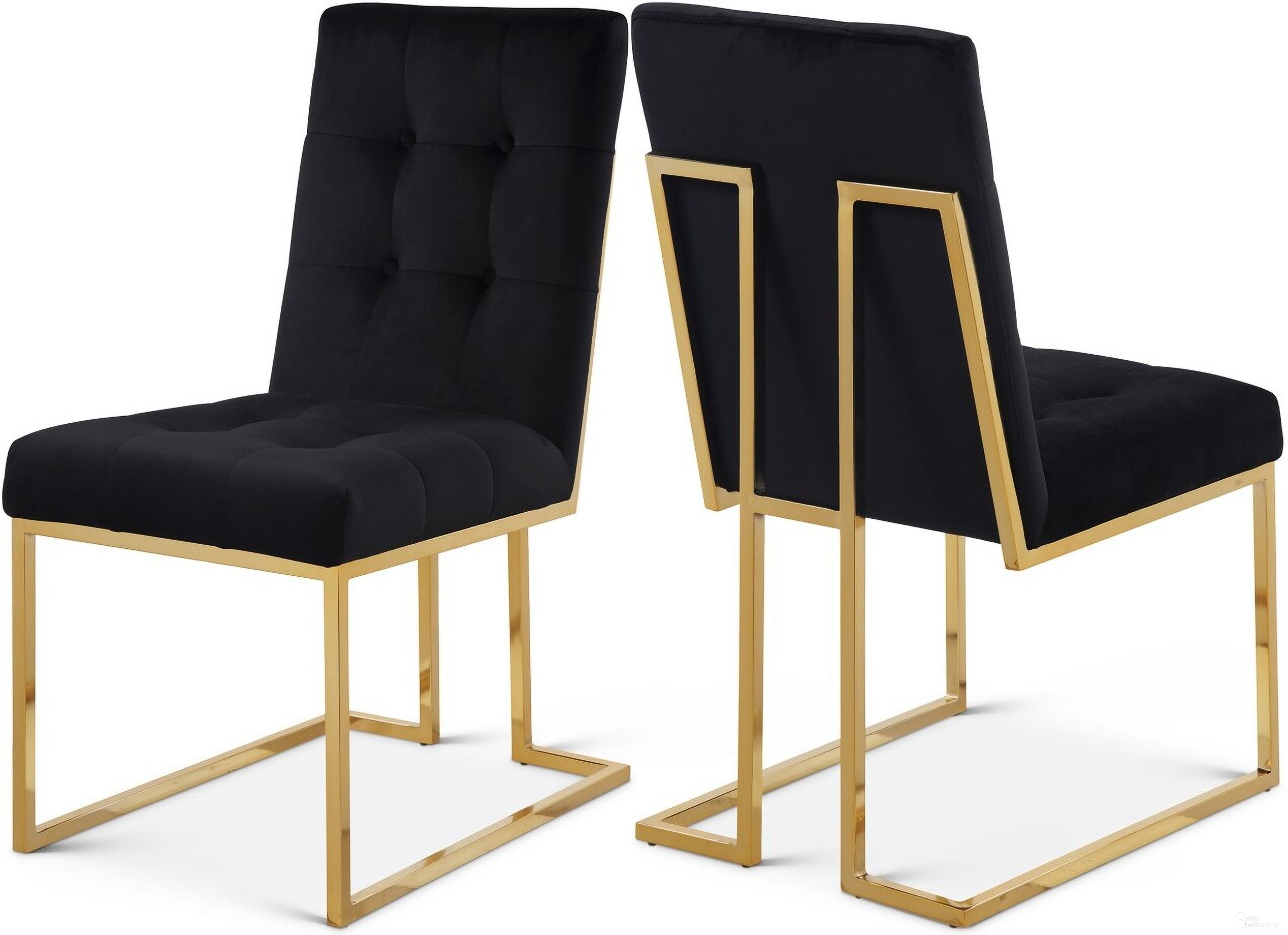 The appearance of Pierre Velvet Dining Chair Set of 2 In Black designed by Meridian in the modern / contemporary interior design. This black piece of furniture was selected by 1StopBedrooms from Pierre Collection to add a touch of cosiness and style into your home. Sku: 714Black-C. Material: Velvet. Chair Type: Side Chair.