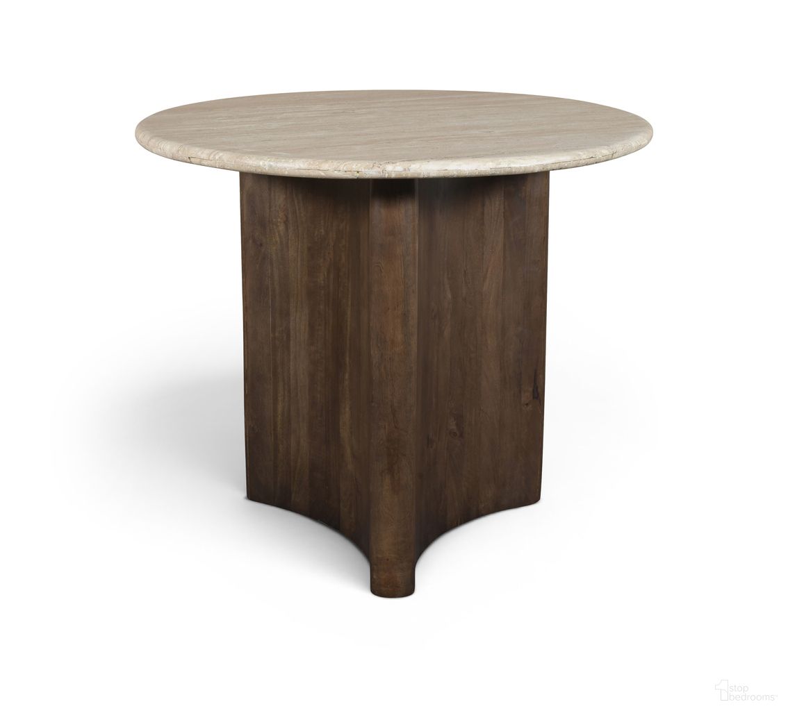 Pietra 36 Inch Travertine and Mango Wood Dining Table In Brown