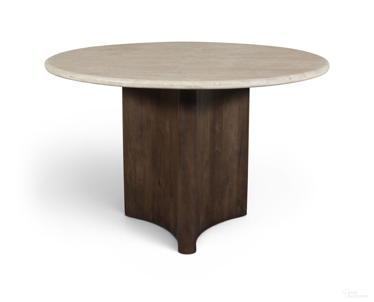 Pietra 48 Inch Travertine and Mango Wood Dining Table In Brown