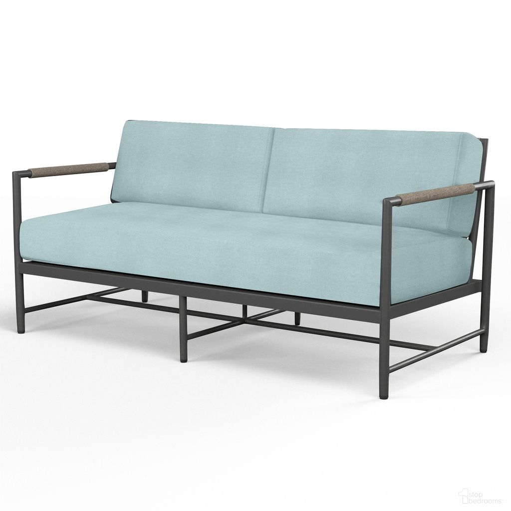 The appearance of Pietra Loveseat in Dupione Celeste designed by Sunset West in the modern / contemporary interior design. This dupione celeste piece of furniture  was selected by 1StopBedrooms from Pietra Collection to add a touch of cosiness and style into your home. Sku: SW4601-22-8067. Material: Olefin Rope.