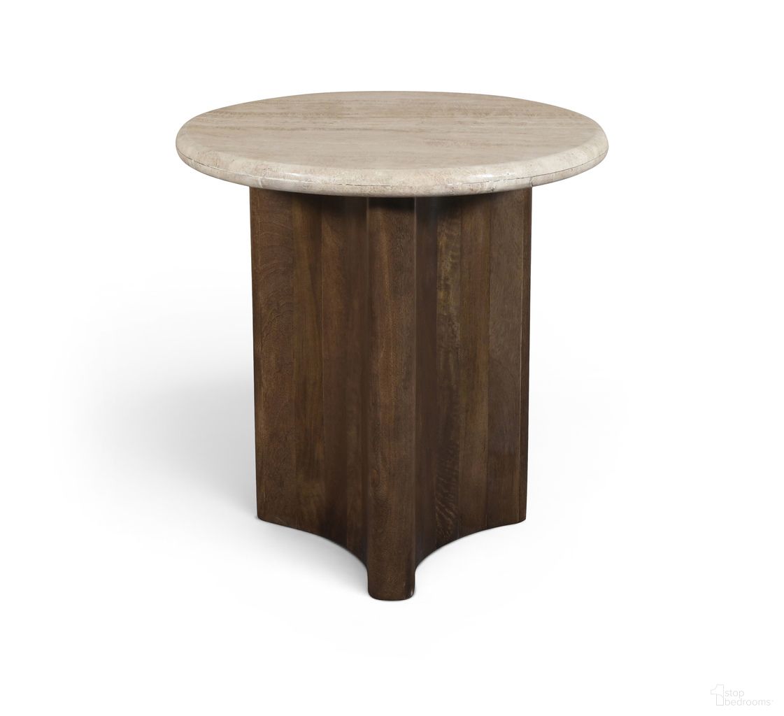 Pietra Travertine and Mango Wood End Table In Brown