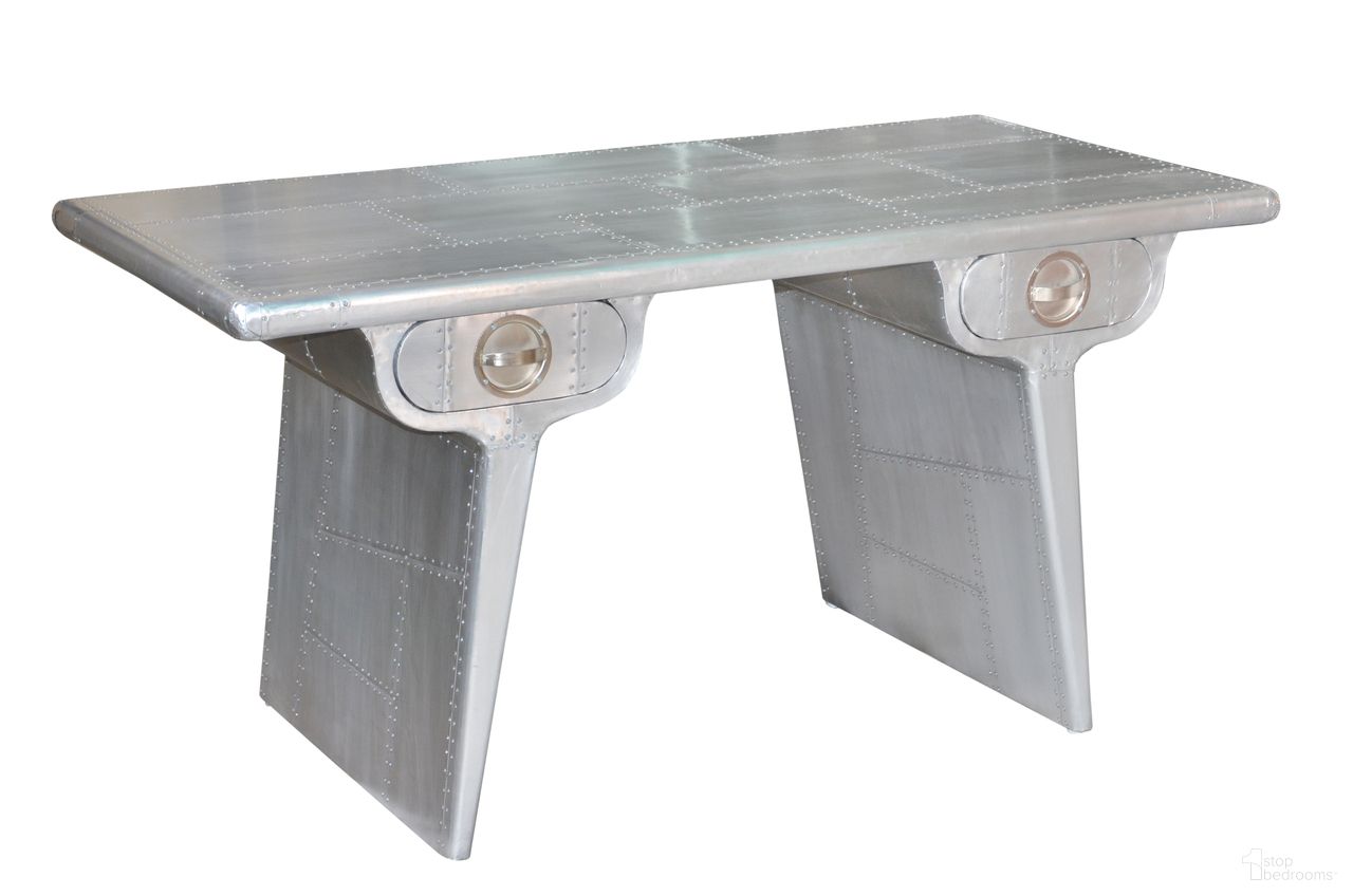 The appearance of Pilot 2-Drawer Writing Desk In Silver designed by Moti in the modern / contemporary interior design. This silver piece of furniture was selected by 1StopBedrooms from Pilot Collection to add a touch of cosiness and style into your home. Sku: 57007001A. Material: Aluminum.