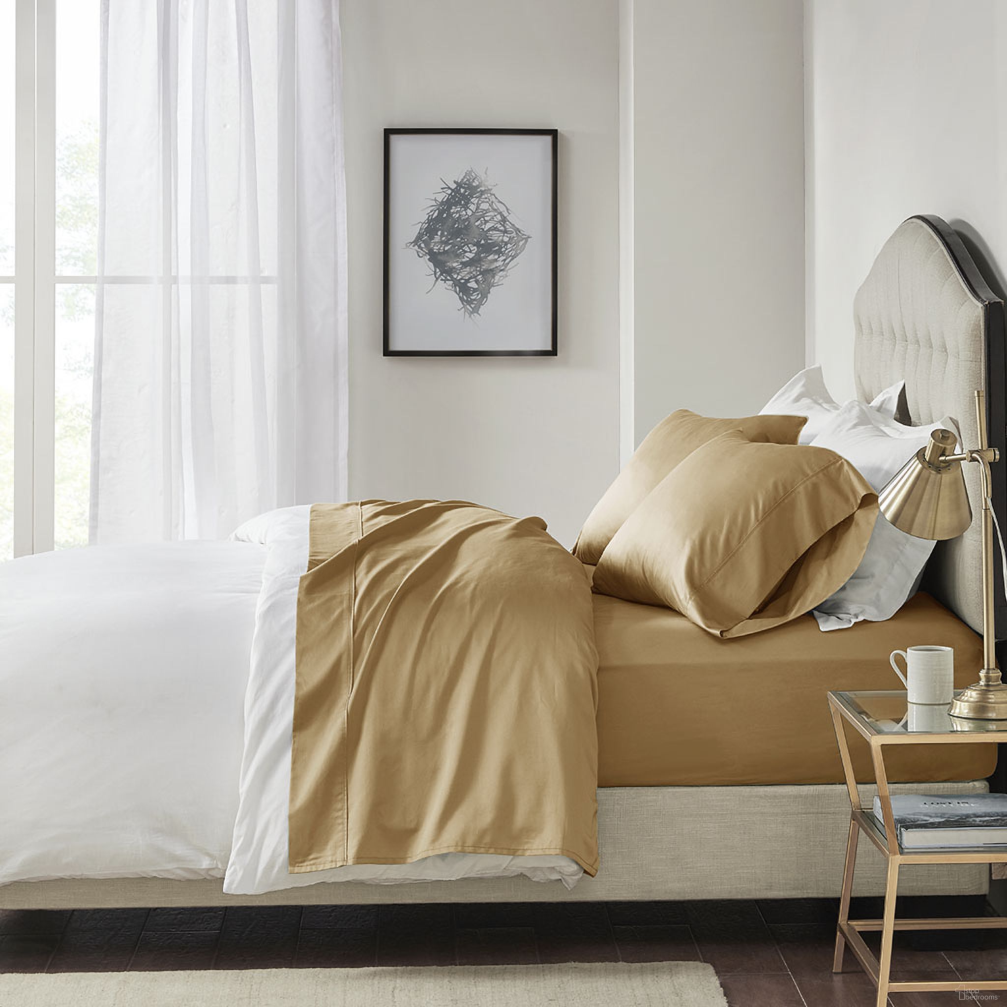The appearance of Pima Cotton Sateen 4 Piece Queen Sheet Set In Gold designed by Olliix in the transitional interior design. This gold piece of furniture was selected by 1StopBedrooms from 600 Thread Count Collection to add a touch of cosiness and style into your home. Sku: SHET20-510. Bed Size: Queen. Material: Cotton.