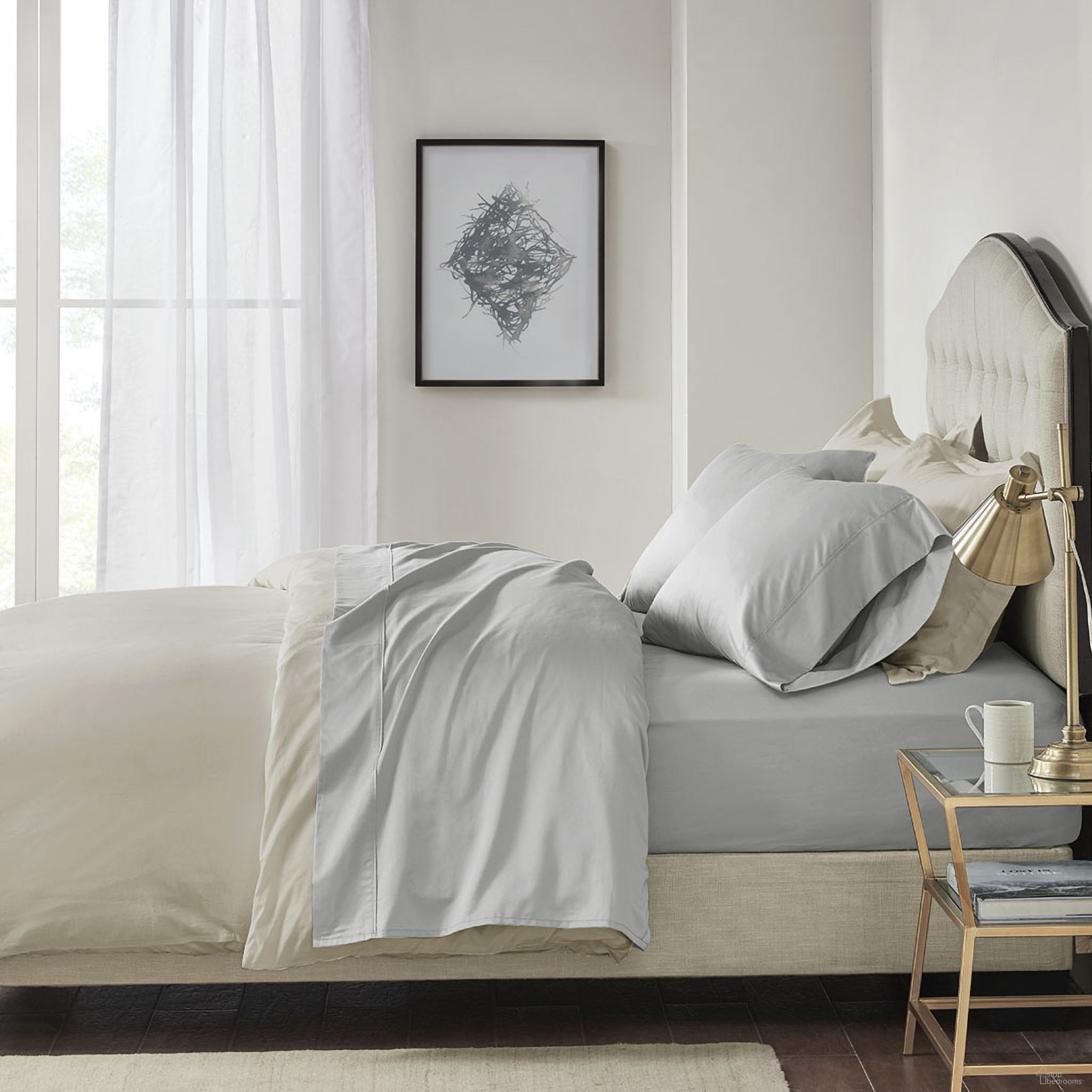 The appearance of Pima Cotton Sateen 4 Piece Queen Sheet Set In Light Grey designed by Olliix in the transitional interior design. This light grey piece of furniture was selected by 1StopBedrooms from 600 Thread Count Collection to add a touch of cosiness and style into your home. Sku: MP20-5054. Bed Size: Queen. Material: Cotton.