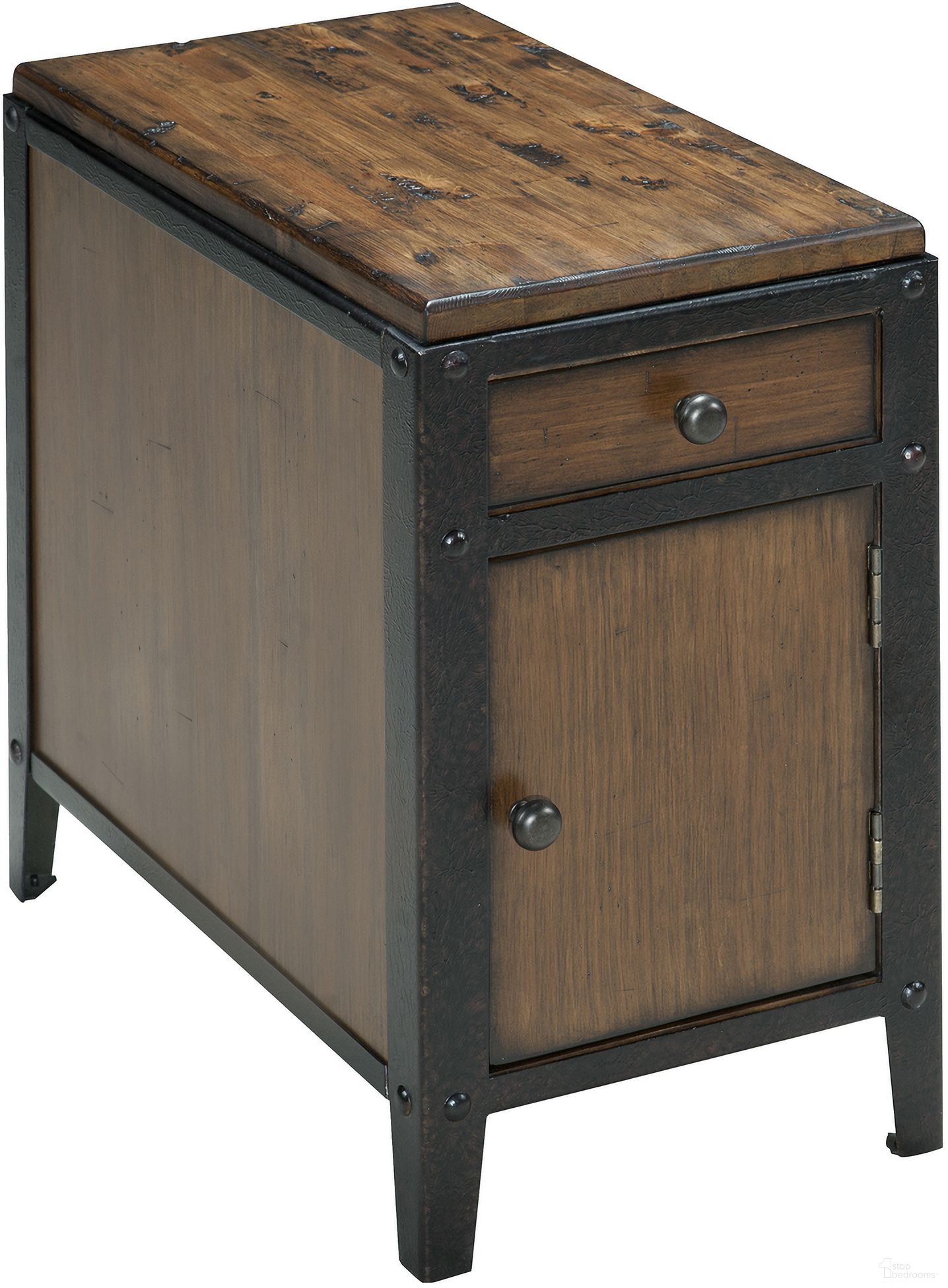 The appearance of Pinebrook Chairside Door End Table In Distressed Natural Pine designed by Magnussen in the modern / contemporary interior design. This natural pine piece of furniture  was selected by 1StopBedrooms from Pinebrook Collection to add a touch of cosiness and style into your home. Sku: T1755-31. Material: Pine Veneer.