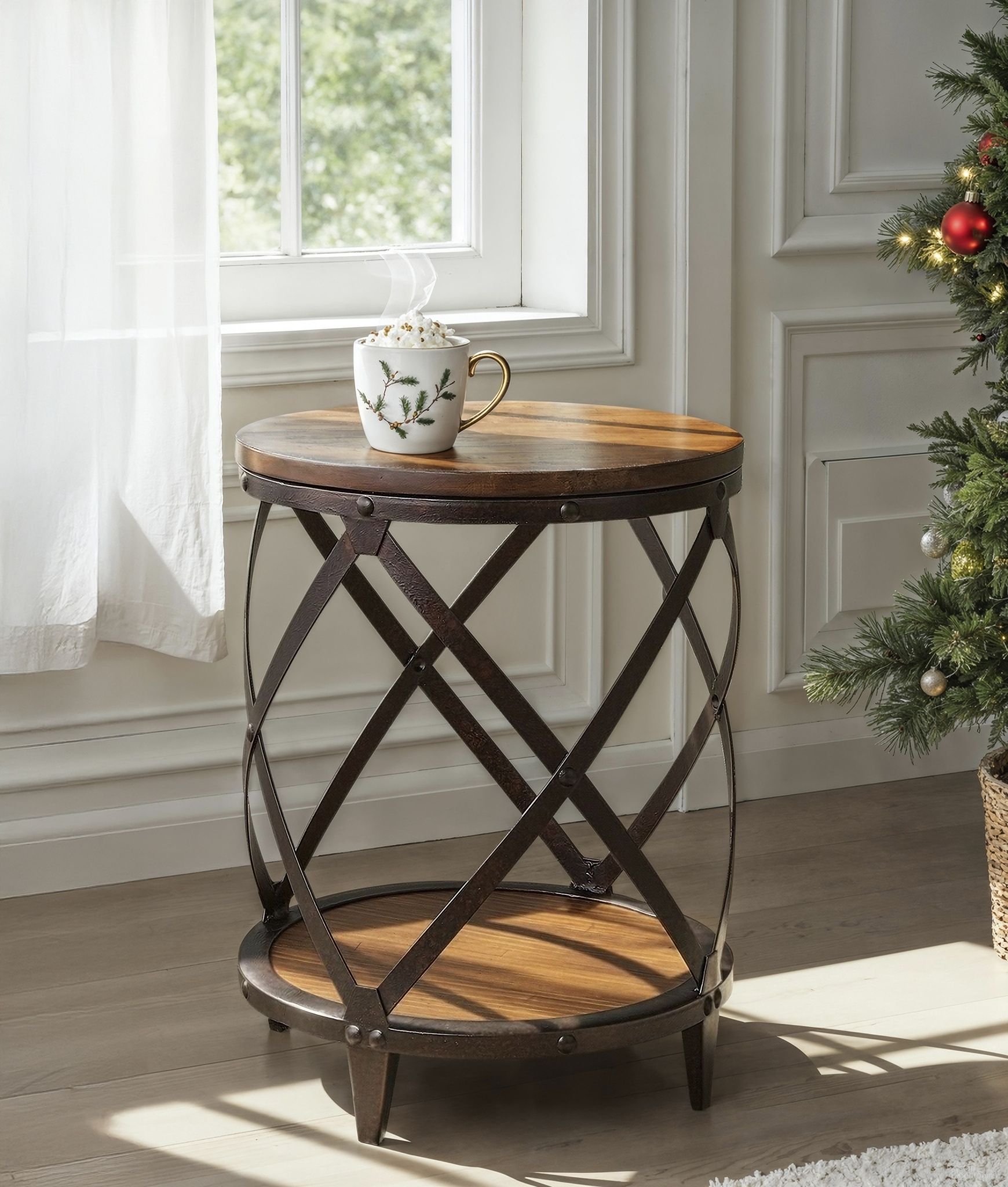 The appearance of Pinebrook Round Accent Table designed by Magnussen in the transitional interior design. This brown piece of furniture  was selected by 1StopBedrooms from Pinebrook Collection to add a touch of cosiness and style into your home. Sku: T1755-35. Material: Pine Veneer.