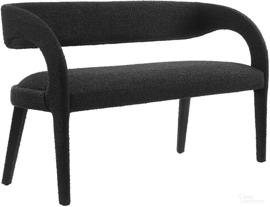 The appearance of Pinnacle Boucle Fabric Accent Bench In Black designed by Modway in the modern / contemporary interior design. This black piece of furniture was selected by 1StopBedrooms from Pinnacle Collection to add a touch of cosiness and style into your home. Sku: EEI-6571-BLK. Material: Rubberwood.