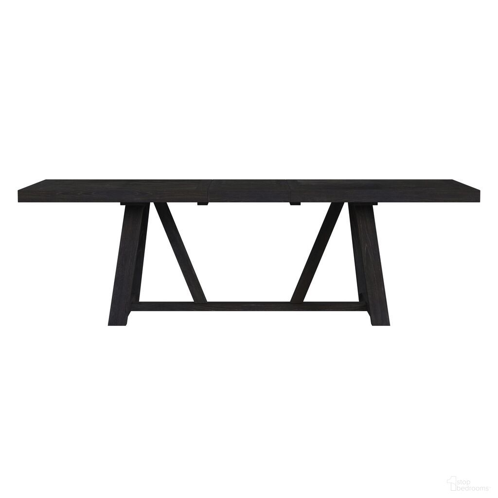 The appearance of Pinnacle Dining Table with 22 Inch Leaf In Charcoal designed by Picket House in the modern / contemporary interior design. This charcoal piece of furniture was selected by 1StopBedrooms from Pinnacle Collection to add a touch of cosiness and style into your home. Sku: D-12980-3-DT. Table Base Style: Trestle. Table Top Shape: Rectangular. Size: 42" x 100". Material: Oak.