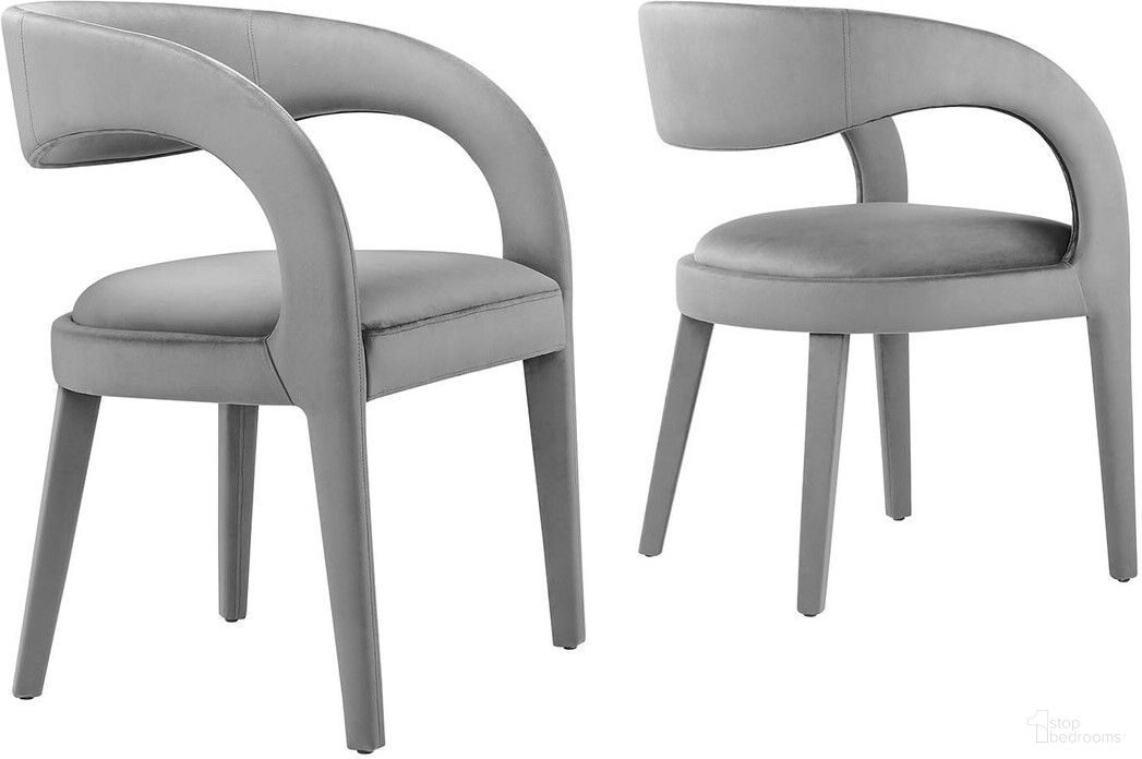 The appearance of Pinnacle Performance Velvet Dining Chair Set of 2 In Gray designed by Modway in the modern / contemporary interior design. This gray piece of furniture was selected by 1StopBedrooms from Pinnacle Collection to add a touch of cosiness and style into your home. Sku: EEI-6563-GRY. Material: Rubberwood. Chair Type: Arm Chair.