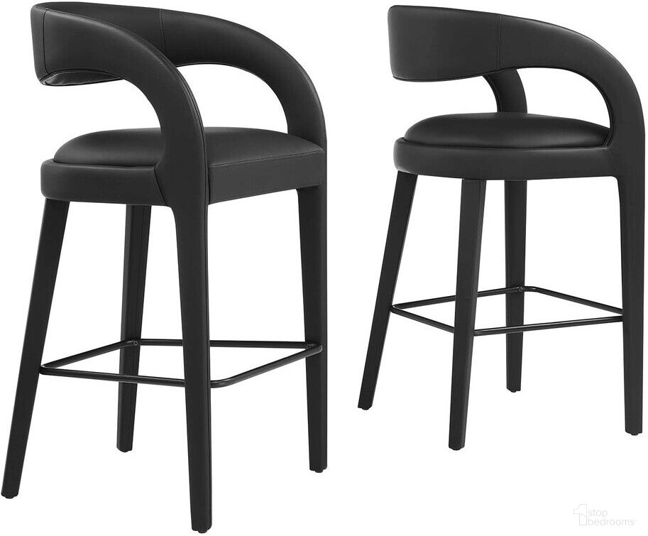 The appearance of Pinnacle Vegan Leather Bar Stool Set of 2 In Black designed by Modway in the modern / contemporary interior design. This black piece of furniture was selected by 1StopBedrooms from Pinnacle Collection to add a touch of cosiness and style into your home. Sku: EEI-6567-BLK-BLK. Material: Rubberwood.