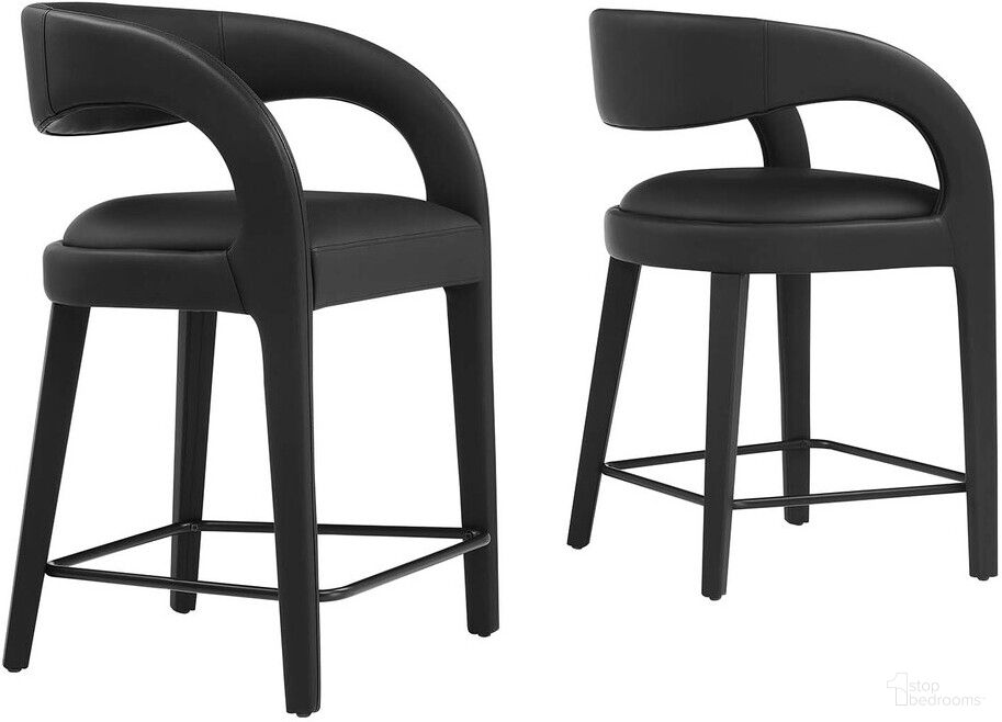 The appearance of Pinnacle Vegan Leather Counter Stool Set of 2 In Black designed by Modway in the modern / contemporary interior design. This black piece of furniture was selected by 1StopBedrooms from Pinnacle Collection to add a touch of cosiness and style into your home. Sku: EEI-6564-BLK-BLK. Material: Rubberwood.