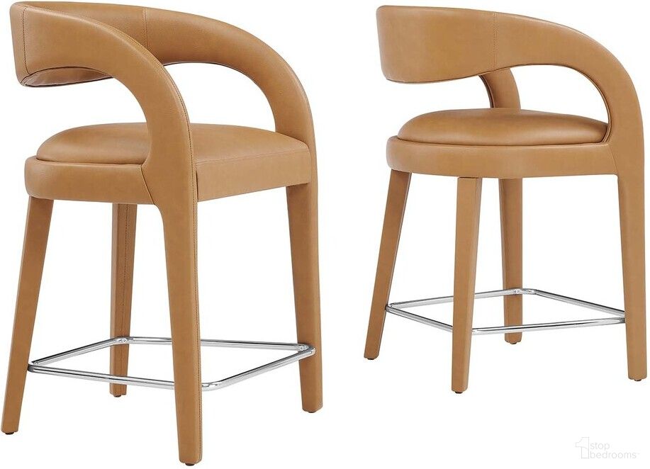 The appearance of Pinnacle Vegan Leather Counter Stool Set of 2 In Silver Tan designed by Modway in the modern / contemporary interior design. This silver tan piece of furniture was selected by 1StopBedrooms from Pinnacle Collection to add a touch of cosiness and style into your home. Sku: EEI-6564-TAN-SLV. Material: Rubberwood.
