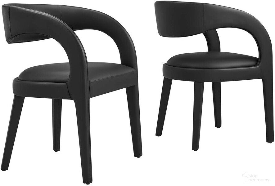 The appearance of Pinnacle Vegan Leather Dining Chair Set of 2 In Black designed by Modway in the modern / contemporary interior design. This black piece of furniture was selected by 1StopBedrooms from Pinnacle Collection to add a touch of cosiness and style into your home. Sku: EEI-6561-BLK. Material: Rubberwood. Chair Type: Arm Chair.