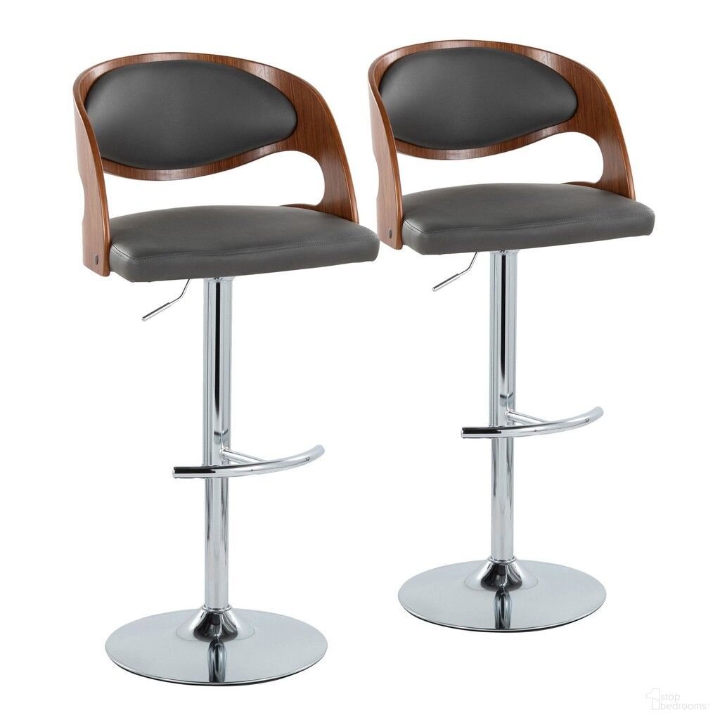 The appearance of Pino Adjustable Barstool Set of 2 In Walnut and Chrome designed by Lumisource in the transitional interior design. This walnut/chrome piece of furniture  was selected by 1StopBedrooms from Pino Collection to add a touch of cosiness and style into your home. Sku: BS-PINOPU-RNT2 CHRWLGY2. Material: Wood.