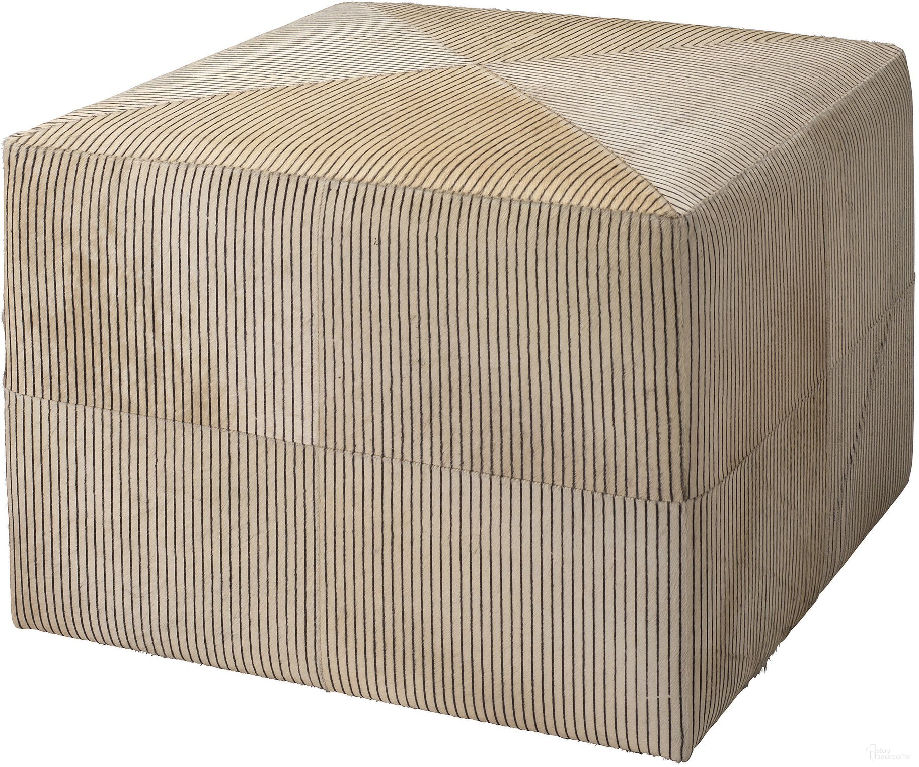 The appearance of Pinstriped Ottoman In Black 20PINS-LGCR designed by Jamie Young Company in the rustic / southwestern interior design. This black piece of furniture was selected by 1StopBedrooms from Pinstriped Collection to add a touch of cosiness and style into your home. Sku: 20PINS-LGCR. Material: Hide.