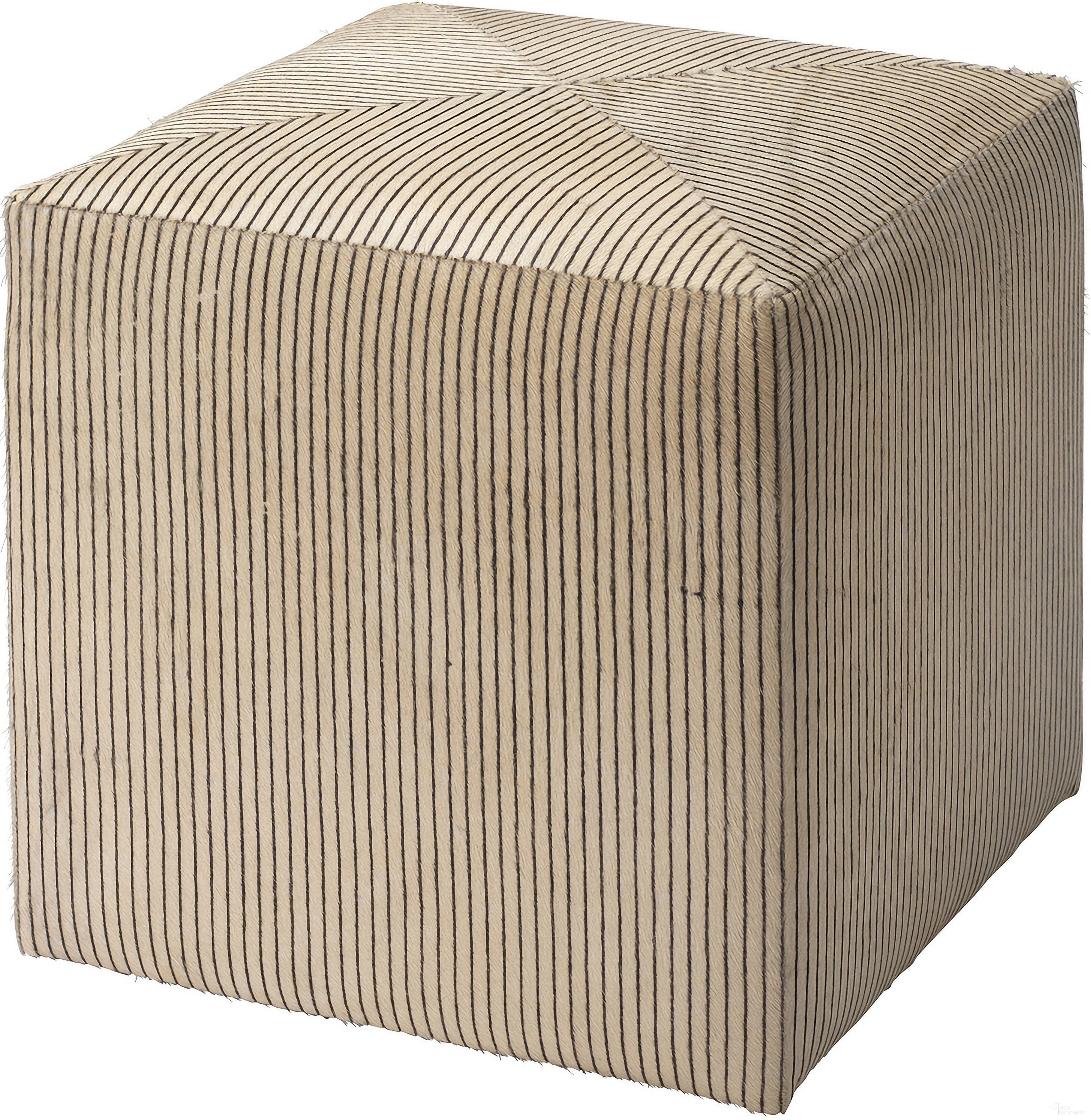 The appearance of Pinstriped Ottoman In Black 20PINS-SMCR designed by Jamie Young Company in the rustic / southwestern interior design. This black piece of furniture  was selected by 1StopBedrooms from Pinstriped Collection to add a touch of cosiness and style into your home. Sku: 20PINS-SMCR. Material: Hide.