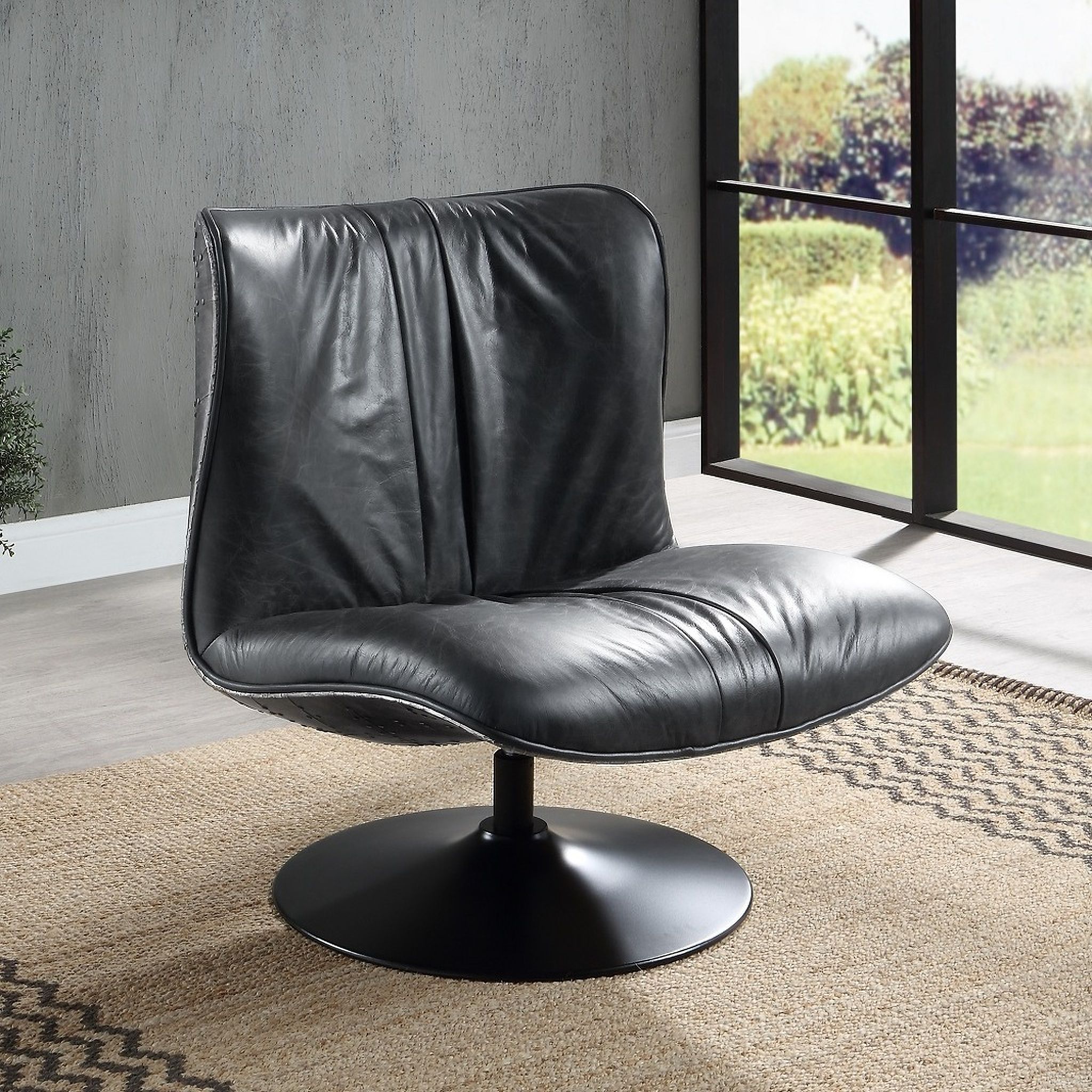 The appearance of Piotr Accent Chair with Swivel In Black designed by ACME in the industrial interior design. This black piece of furniture was selected by 1StopBedrooms from Piotr Collection to add a touch of cosiness and style into your home. Sku: AC02581. Material: Aluminum.