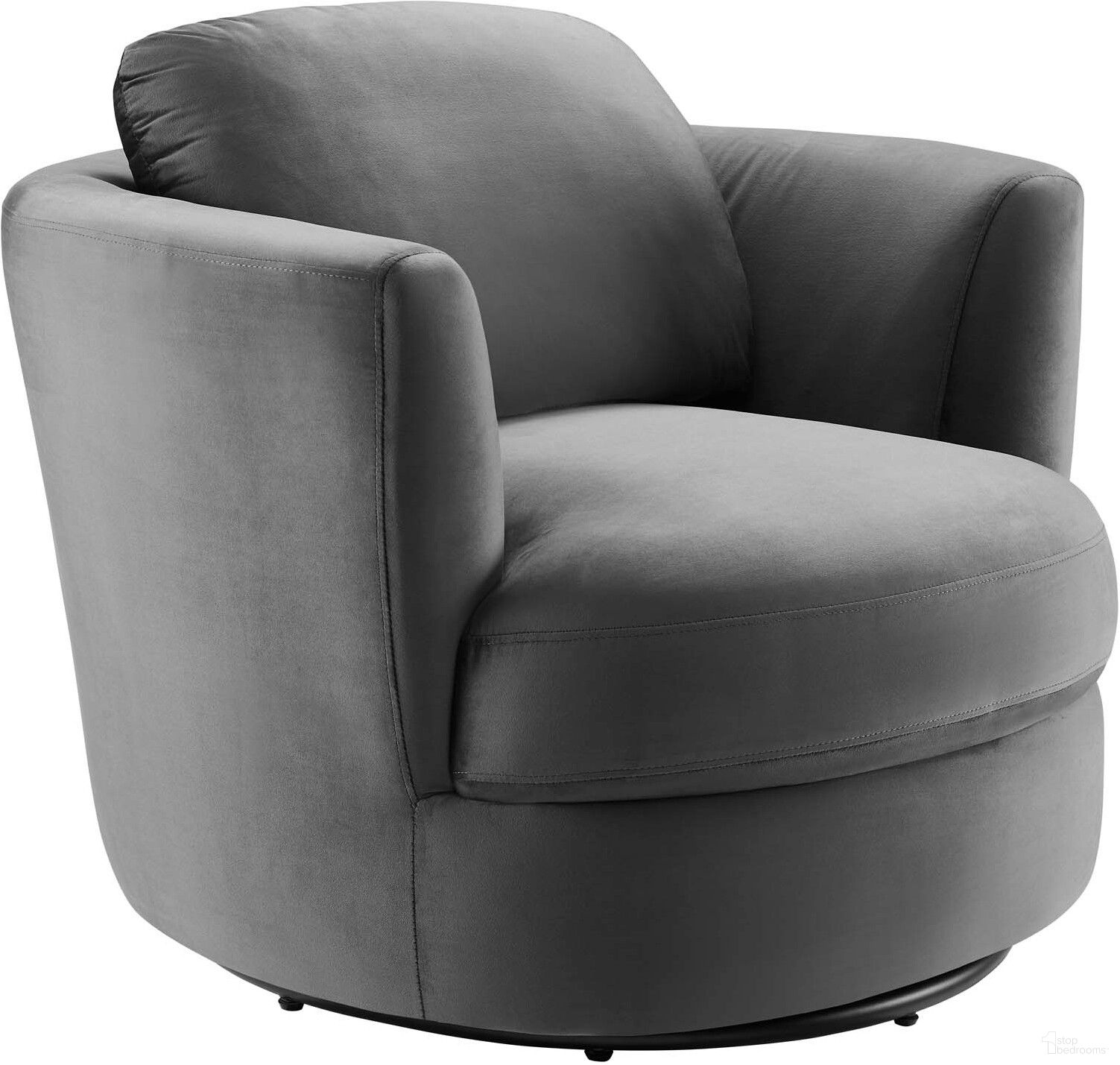 Pirouette Performance Velvet Swivel Armchair In Gray