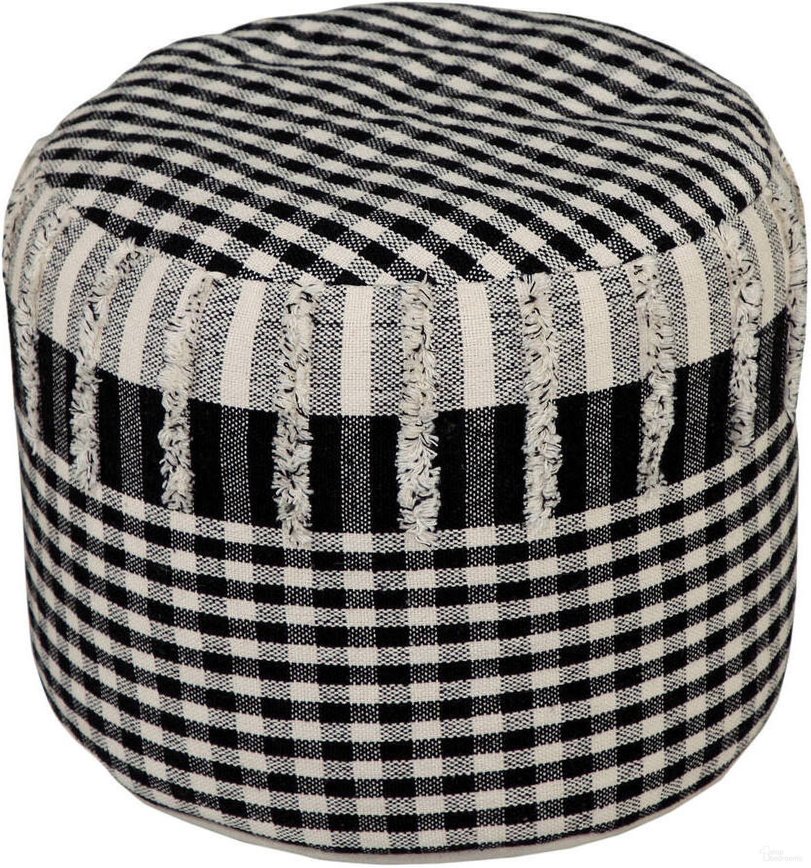 Pixro Tartan/Plaid Hand-Woven All-Natural Cotton Ottoman Pouf In Black and White