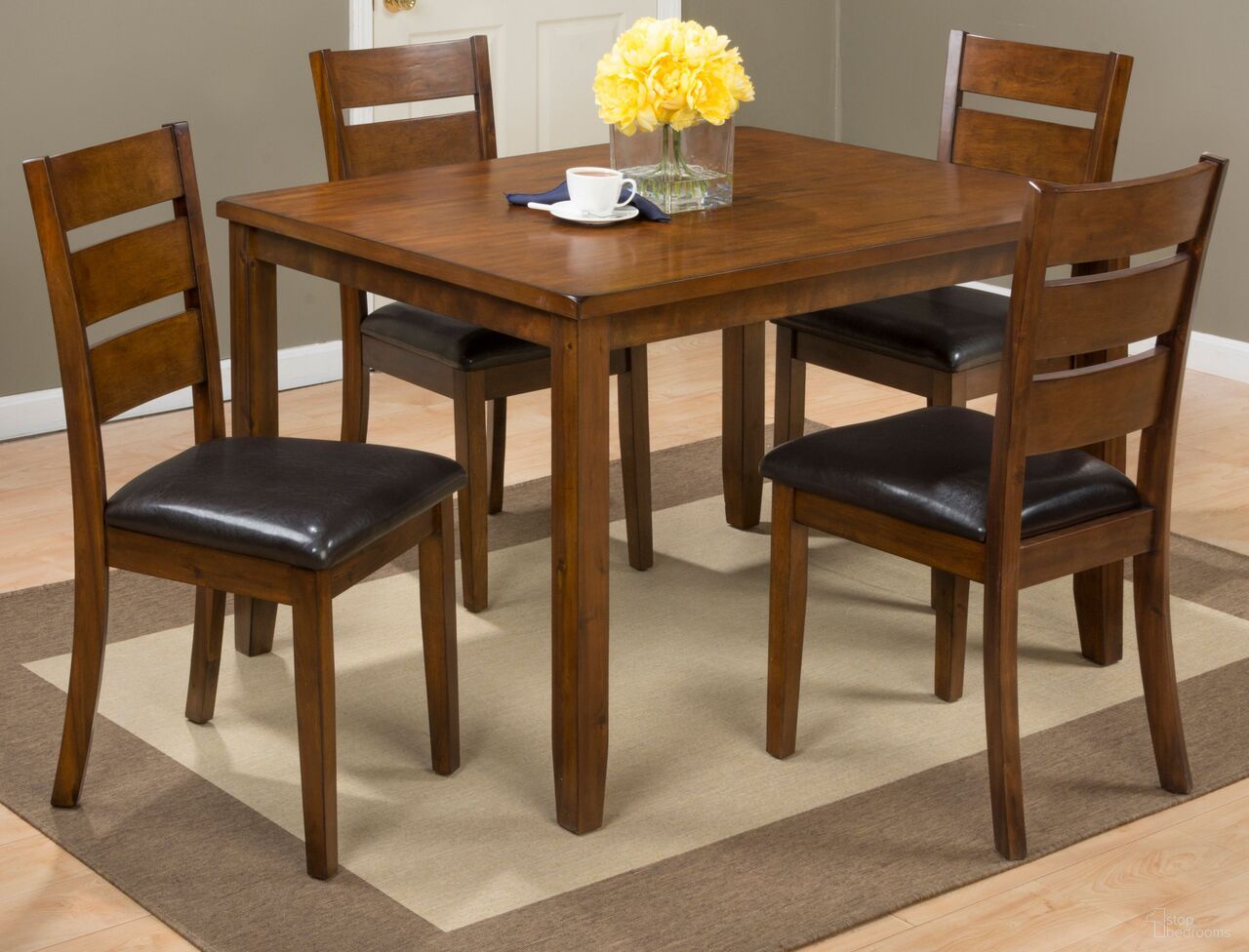 The appearance of Rustic Brown 5 Piece Dining Room Set In Light Brown designed by Jofran in the transitional interior design. This light brown piece of furniture was selected by 1StopBedrooms from Rustic Brown Collection to add a touch of cosiness and style into your home. Sku: 591. Material: Acacia.