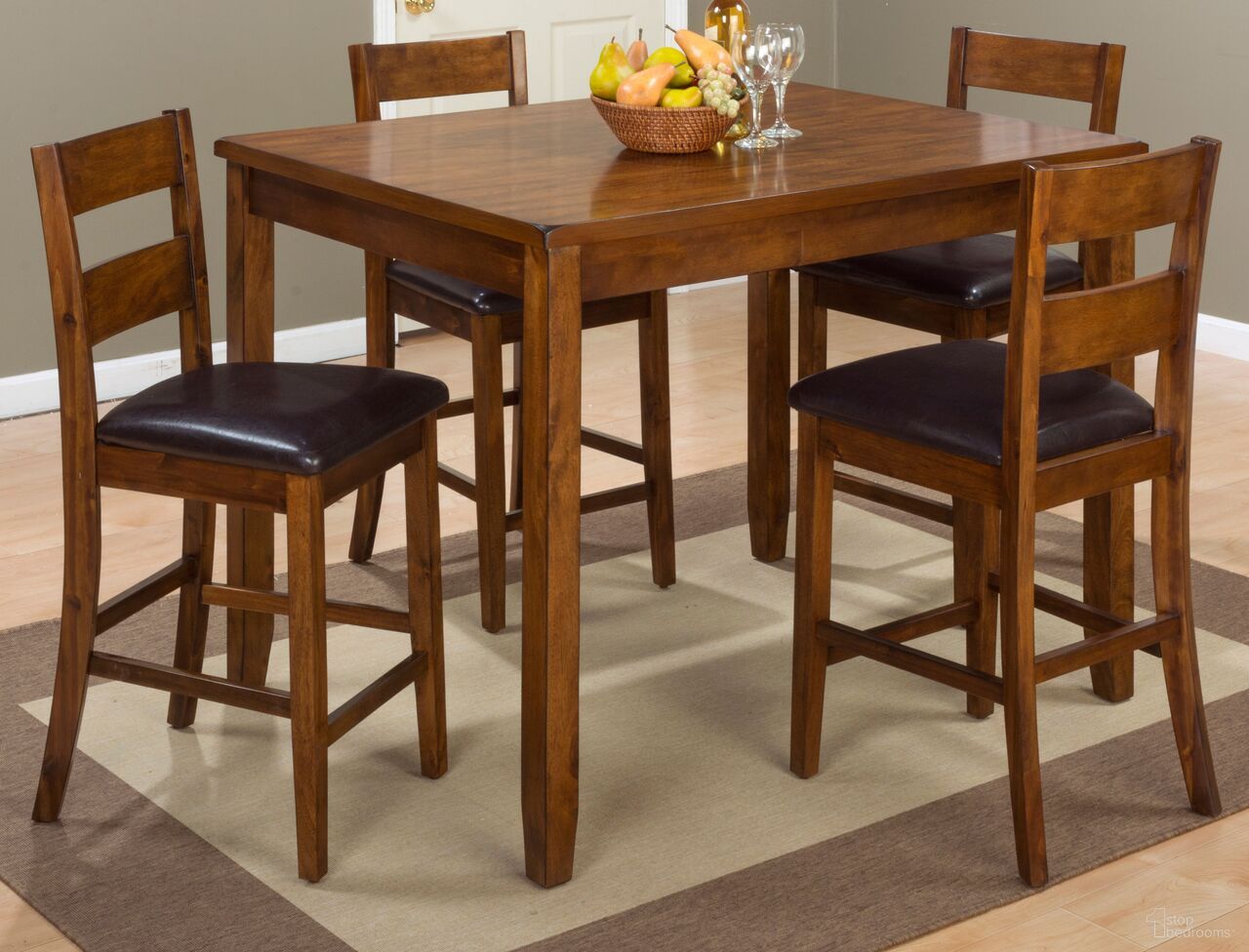 The appearance of Rustic Brown Counter Height Dining Room Set In Light Brown designed by Jofran in the transitional interior design. This light brown piece of furniture  was selected by 1StopBedrooms from Rustic Brown Collection to add a touch of cosiness and style into your home. Sku: 592. Material: Acacia.