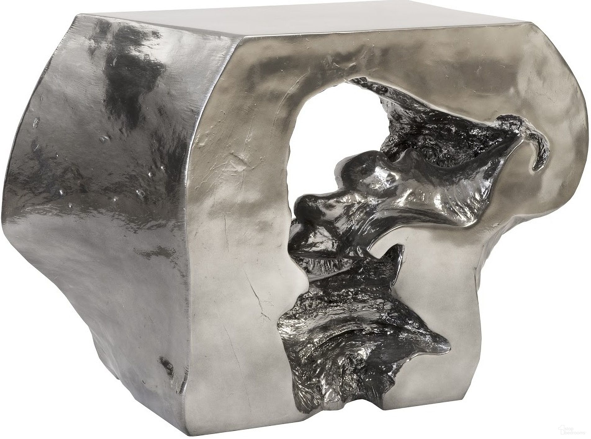 The appearance of Plateada Hollow Console In Liquid Silver designed by Phillips Collection in the modern / contemporary interior design. This silver piece of furniture was selected by 1StopBedrooms from Cast Naturals Collection to add a touch of cosiness and style into your home. Sku: PH95579. Material: Resin.