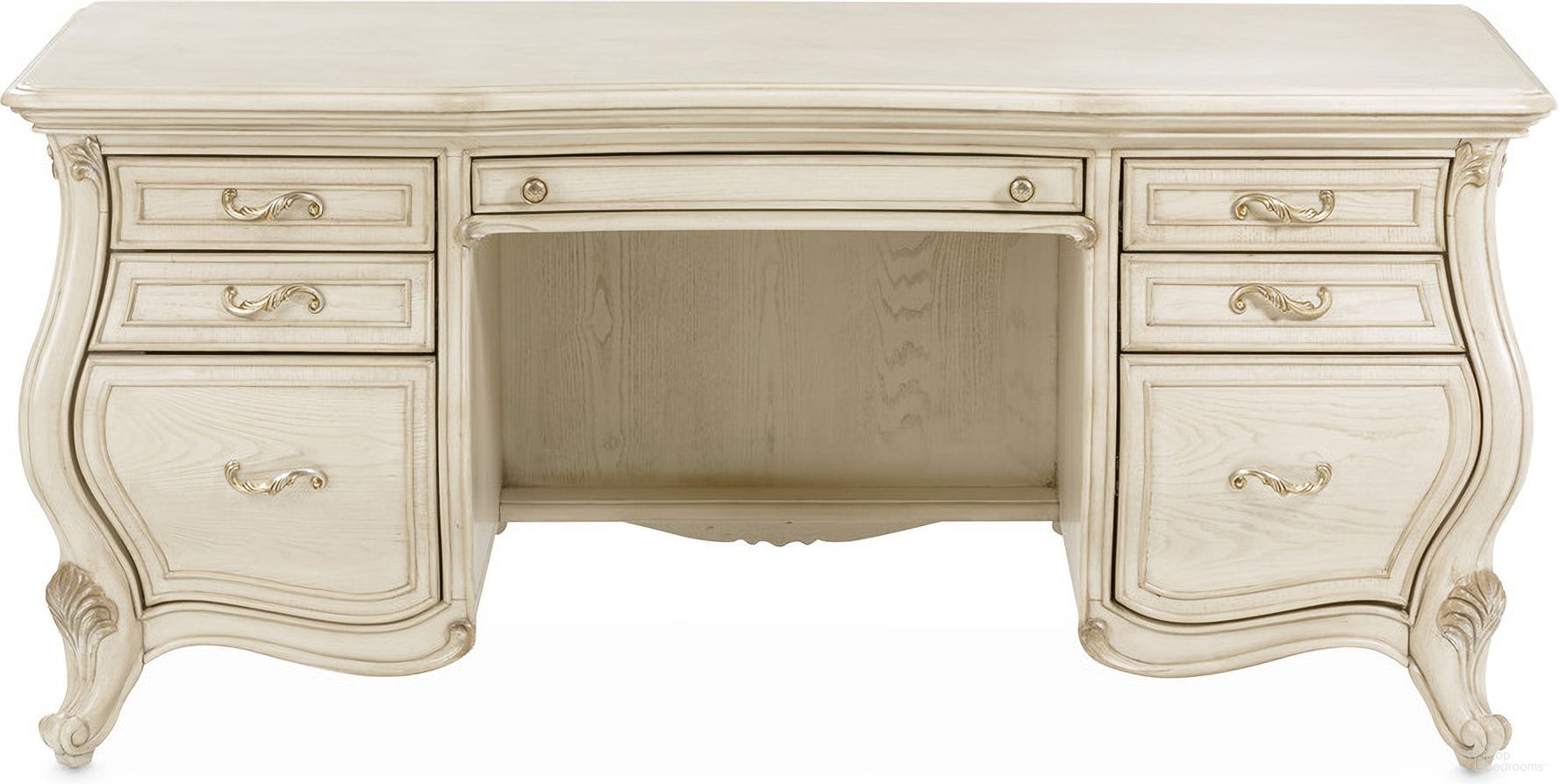 The appearance of Platine De Royale Desk In Champagne designed by Michael Amini in the traditional interior design. This champagne piece of furniture was selected by 1StopBedrooms from Platine De Royale Collection to add a touch of cosiness and style into your home. Sku: NR09207-201. Material: Wood.