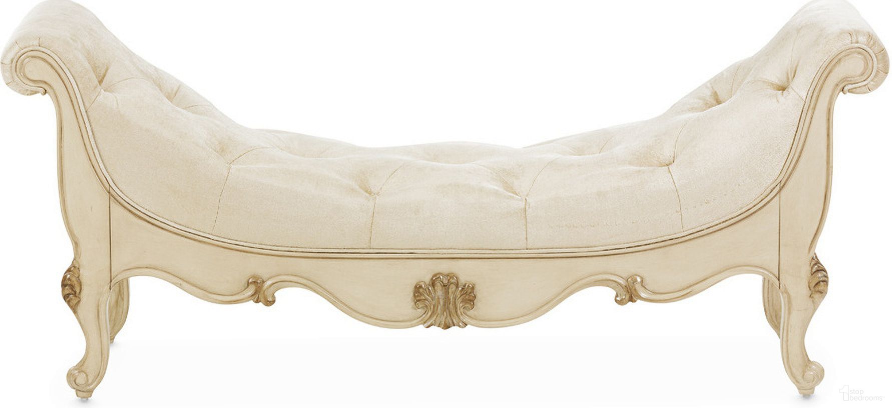 The appearance of Platine De Royale Noninstorage Bed Bench In Champagne designed by Michael Amini in the traditional interior design. This champagne piece of furniture  was selected by 1StopBedrooms from Platine De Royale Collection to add a touch of cosiness and style into your home. Sku: NR09904-201. Material: Wood.