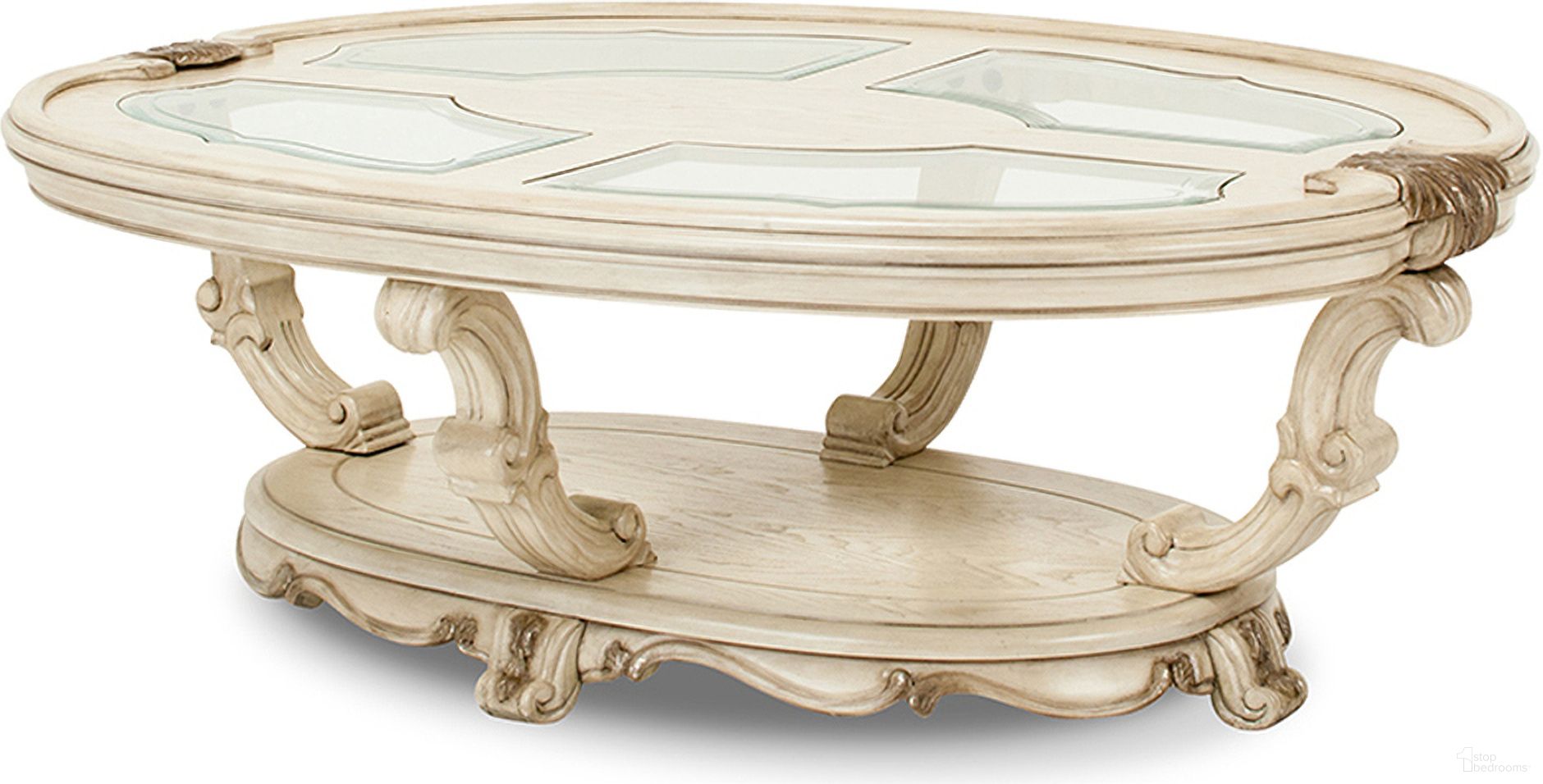 The appearance of Platine De Royale Oval Cocktail Table In Champagne designed by Michael Amini in the traditional interior design. This champagne piece of furniture  was selected by 1StopBedrooms from Platine De Royale Collection to add a touch of cosiness and style into your home. Sku: NR09201-201. Material: Wood.