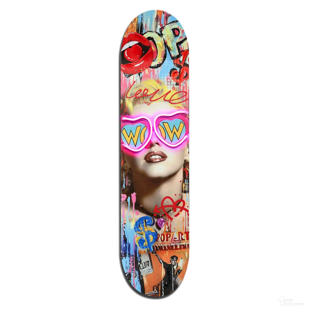 Playful Neon Pop Icon Skateboard Art Hand Embellished Neon Wall Art In Multi