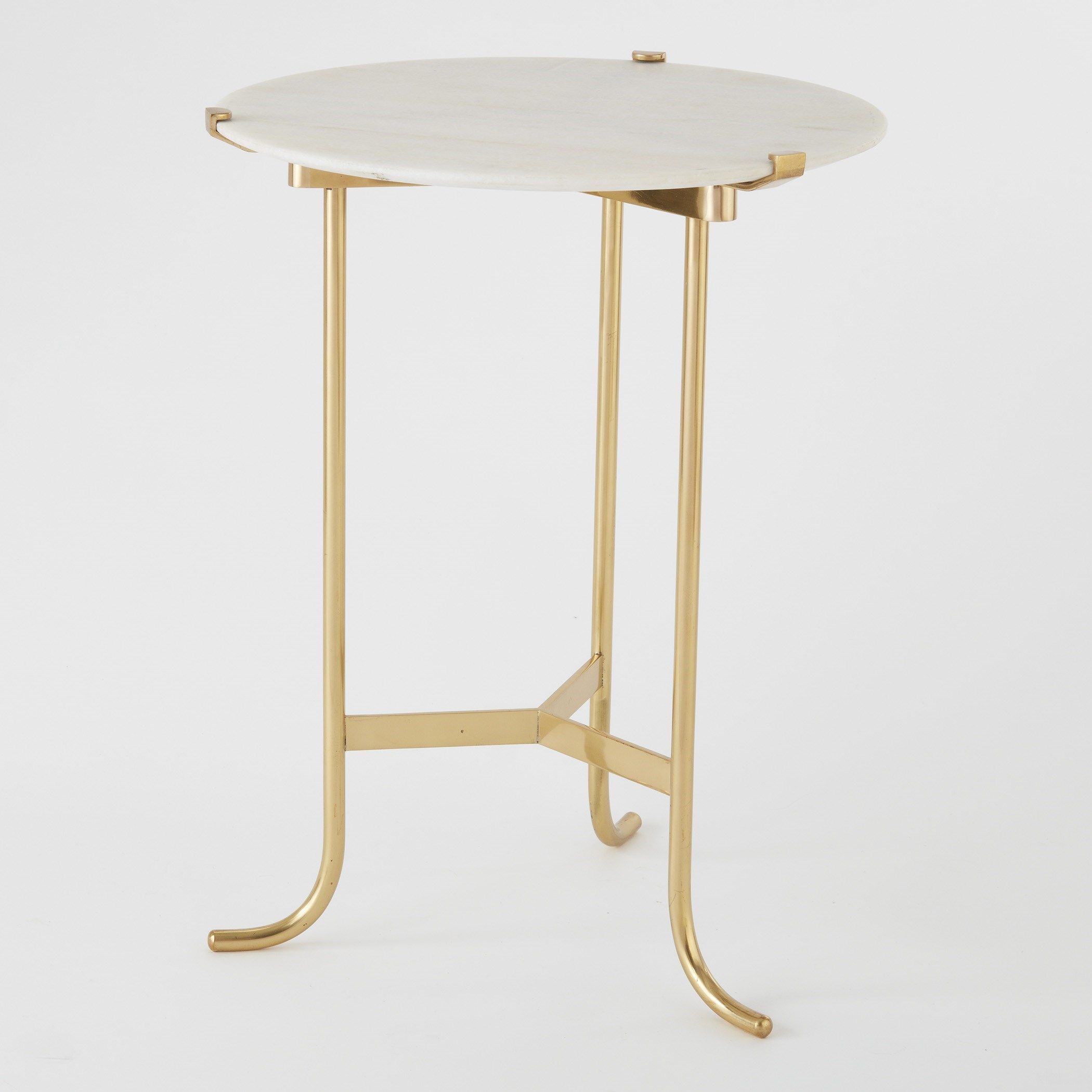 Plie Table In Brass With White Honed Marble