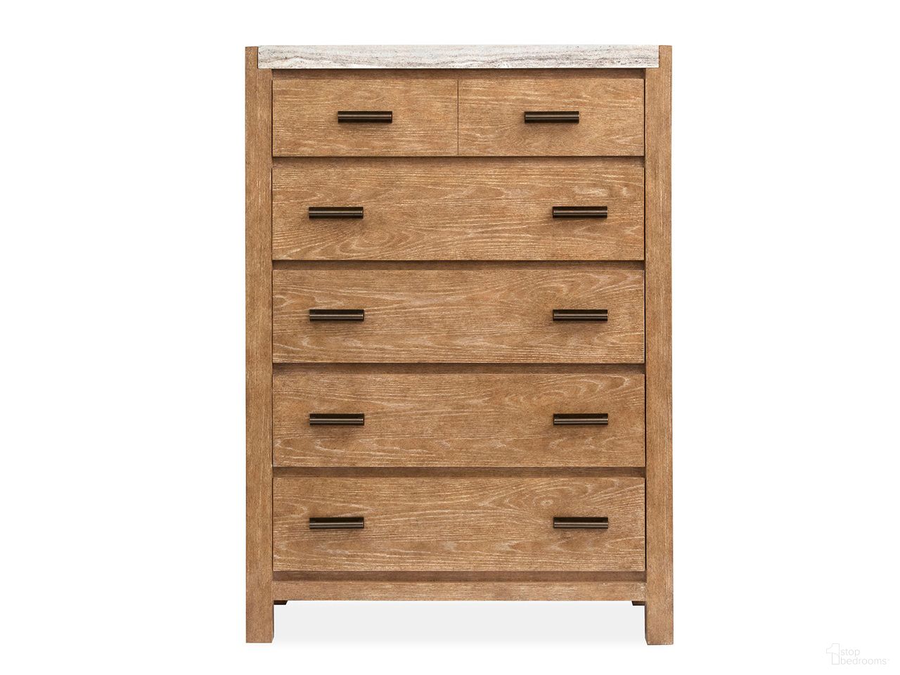 The appearance of Plum Creek Drawer Chest In Sierra Brown designed by Magnussen in the coastal interior design. This sierra brown piece of furniture  was selected by 1StopBedrooms from Plum Creek Collection to add a touch of cosiness and style into your home. Sku: B5768-10. Material: Oak Veneer.
