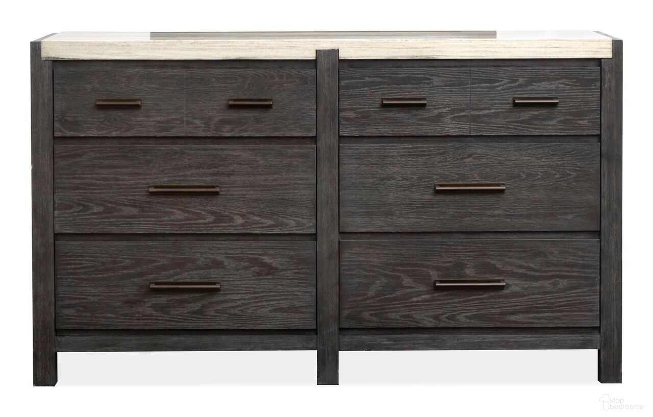 The appearance of Plum Creek Drawer Dresser In Ravenwood Black designed by Magnussen in the coastal interior design. This ravenwood black piece of furniture  was selected by 1StopBedrooms from Plum Creek Collection to add a touch of cosiness and style into your home. Sku: B5990-20. Material: Oak Veneer.