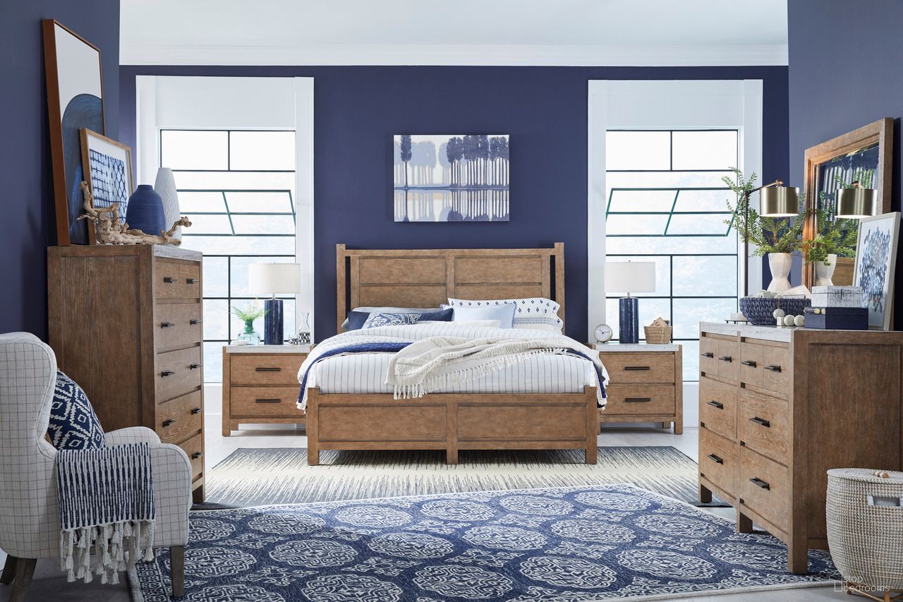 The appearance of Plum Creek Panel Bedroom Set In Sierra Brown designed by Magnussen in the coastal interior design. This sierra brown piece of furniture  was selected by 1StopBedrooms from Plum Creek Collection to add a touch of cosiness and style into your home. Sku: B5768-54H;B5768-54F;B5768-54R;B5768-01. Bed Size: California King. Material: Hardwood.