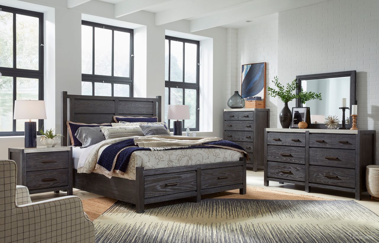 The appearance of Plum Creek Panel Storage Bedroom Set In Ravenwood Black designed by Magnussen in the coastal interior design. This ravenwood black piece of furniture was selected by 1StopBedrooms from Plum Creek Collection to add a touch of cosiness and style into your home. Sku: B5990-54H;B5990-54SF;B5990-54R;B5990-01. Bed Size: California King. Material: Hardwood.