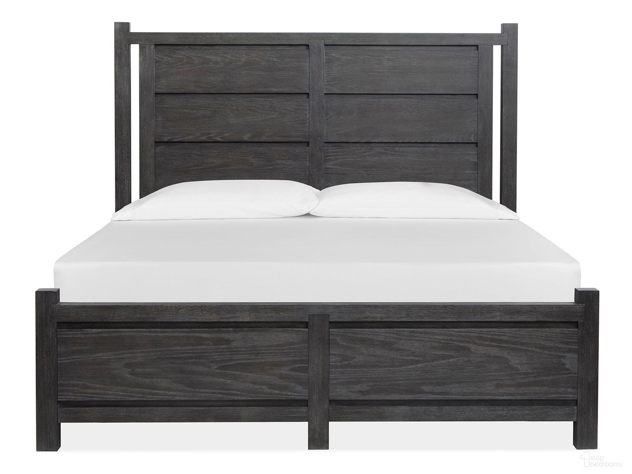 The appearance of Plum Creek Queen Panel Bed In Ravenwood Black designed by Magnussen in the coastal interior design. This ravenwood black piece of furniture was selected by 1StopBedrooms from Plum Creek Collection to add a touch of cosiness and style into your home. Sku: B5990-54H;B5990-54F;B5990-54R. Bed Type: Panel Bed. Bed Size: Queen. Material: Oak Veneer.
