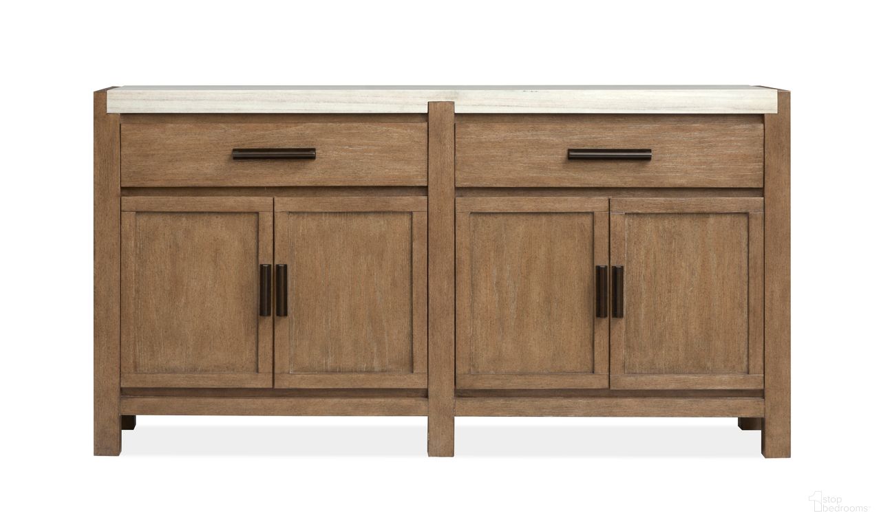 The appearance of Plum Creek Sideboard In Sierra Brown designed by Magnussen in the coastal interior design. This sierra brown piece of furniture  was selected by 1StopBedrooms from Plum Creek Collection to add a touch of cosiness and style into your home. Sku: D5768-12. Material: Oak Veneer.