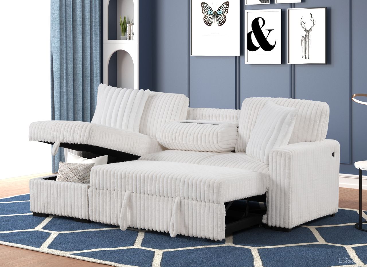 The appearance of Plush Sleeper Sectional In Cream and Black designed by Galaxy Home Furnishings in the modern / contemporary interior design. This cream and black piece of furniture was selected by 1StopBedrooms from Plush Collection to add a touch of cosiness and style into your home. Sku: 601955556392-1;601955556392-2. Material: Corduroy.