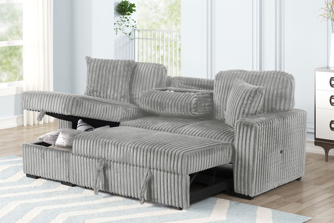 Plush Sleeper Sectional In Gray and Black