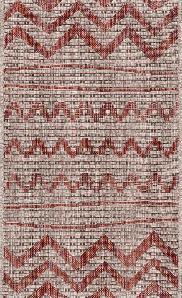 Pluvi 1'10" x 3' Sunshower Geometric Chevron Indoor/Outdoor Area Rug In Red and Beige