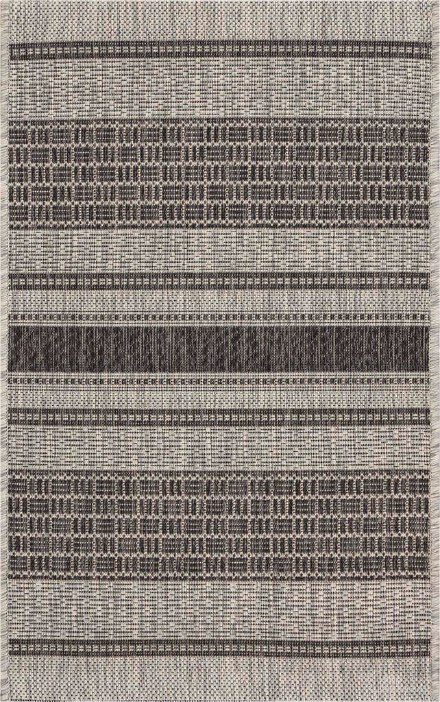 Pluvi Banded Heather Indoor/Outdoor Accent Rug In Gray and Black