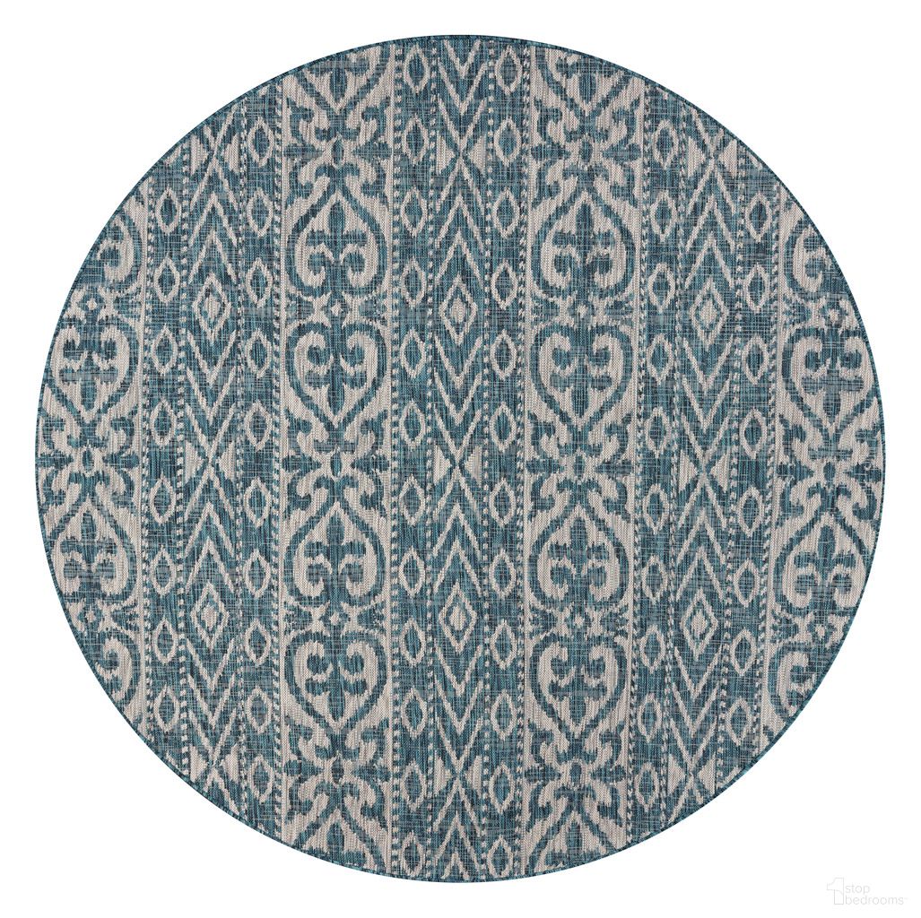 Pluvi Entwined Geometric Indoor/Outdoor Round Rug In Teal